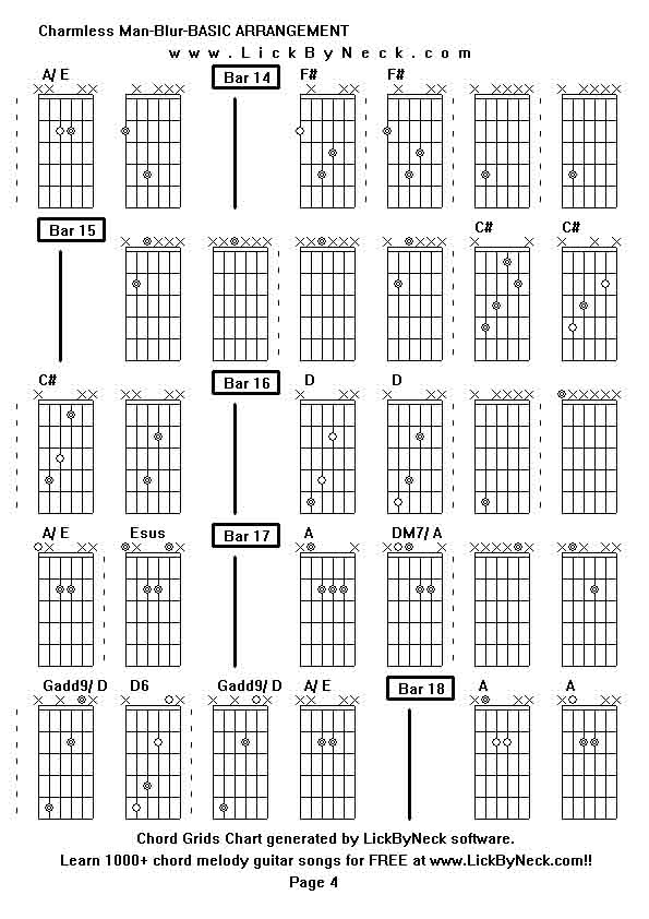 Chord Grids Chart of chord melody fingerstyle guitar song-Charmless Man-Blur-BASIC ARRANGEMENT,generated by LickByNeck software.